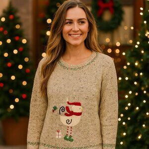 Northern Isles Wool Christmas Sweater Size S Petite VTG Winter Flecked Bird Embr